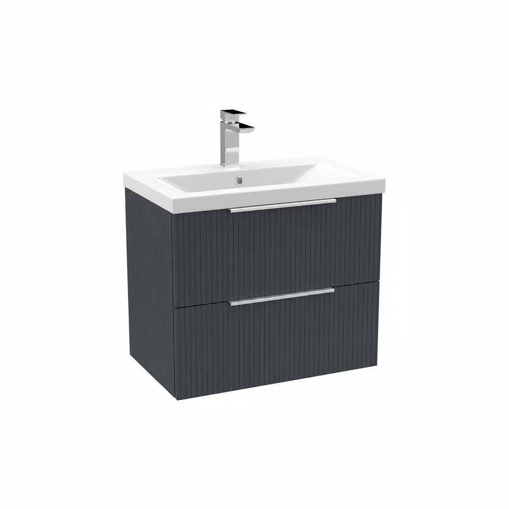Satin anthracite wall hung bathroom vanity unit with two drawer storage | Home Centre Direct UK