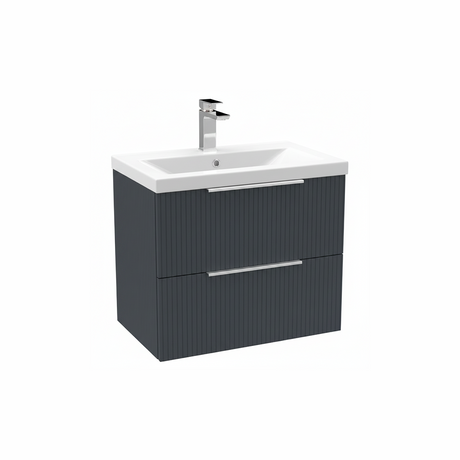 Satin anthracite wall hung bathroom vanity unit with two drawer storage | Home Centre Direct UK