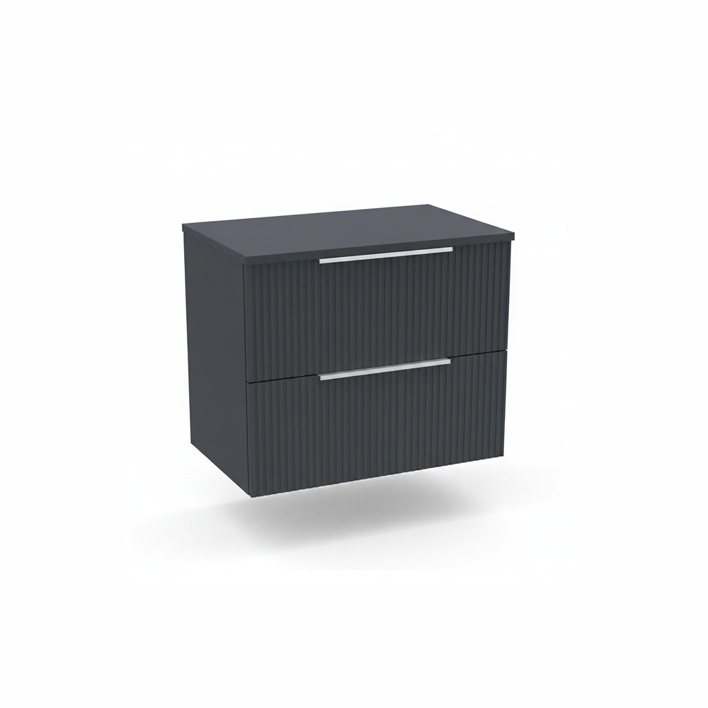 Satin anthracite wall hung vanity unit with double drawers and integrated worktop | Home Centre Direct UK