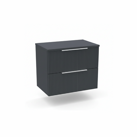 Satin anthracite wall hung vanity unit with double drawers and integrated worktop | Home Centre Direct UK