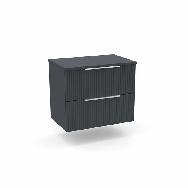 Satin anthracite wall hung vanity unit with double drawers and integrated worktop | Home Centre Direct UK