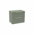 Satin green wall hung bathroom vanity unit with double drawers and matching worktop | Home Centre Direct UK