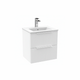 Satin white wall hung bathroom vanity unit with two drawer storage | Home Centre Direct UK