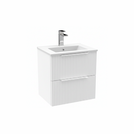 Satin white wall hung bathroom vanity unit with two drawer storage | Home Centre Direct UK