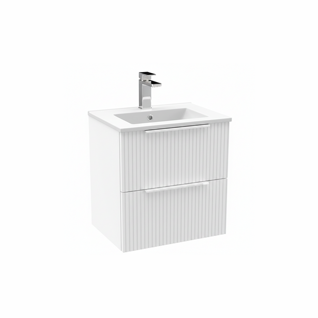 Satin white wall hung bathroom vanity unit with two drawer storage | Home Centre Direct UK