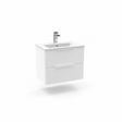 Satin white wall hung bathroom vanity unit with two drawer storage and contemporary design | Home Centre Direct UK