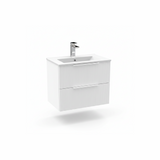 Satin white wall hung bathroom vanity unit with two drawer storage and contemporary design | Home Centre Direct UK
