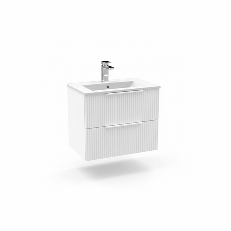 Satin white wall hung bathroom vanity unit with two drawer storage and contemporary design | Home Centre Direct UK