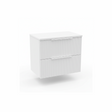 Satin white wall hung bathroom vanity unit with double drawer storage and worktop | Home Centre Direct UK