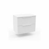 Satin white wall hung bathroom vanity unit with double drawer storage and worktop | Home Centre Direct UK