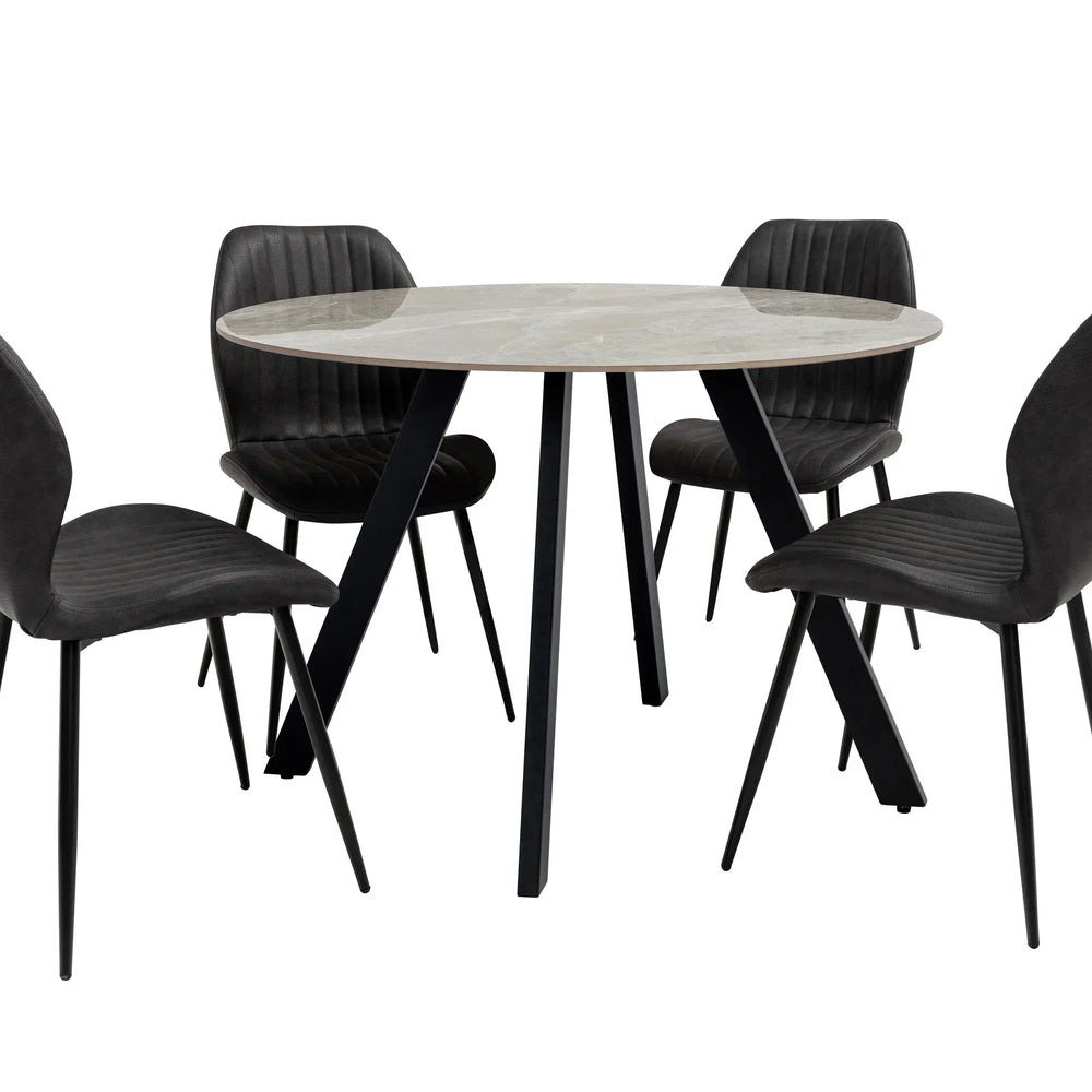 1.1m Grey Stone Round Dining Table - Stylish Modern Furniture
