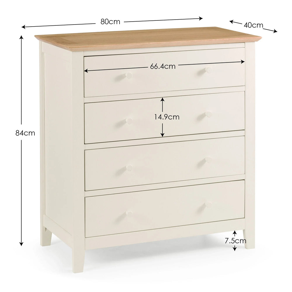Salerno Shaker 4 Drawer Chest - White and Light Brown - SAL302