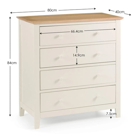 Salerno Shaker 4 Drawer Chest - White and Light Brown - SAL302