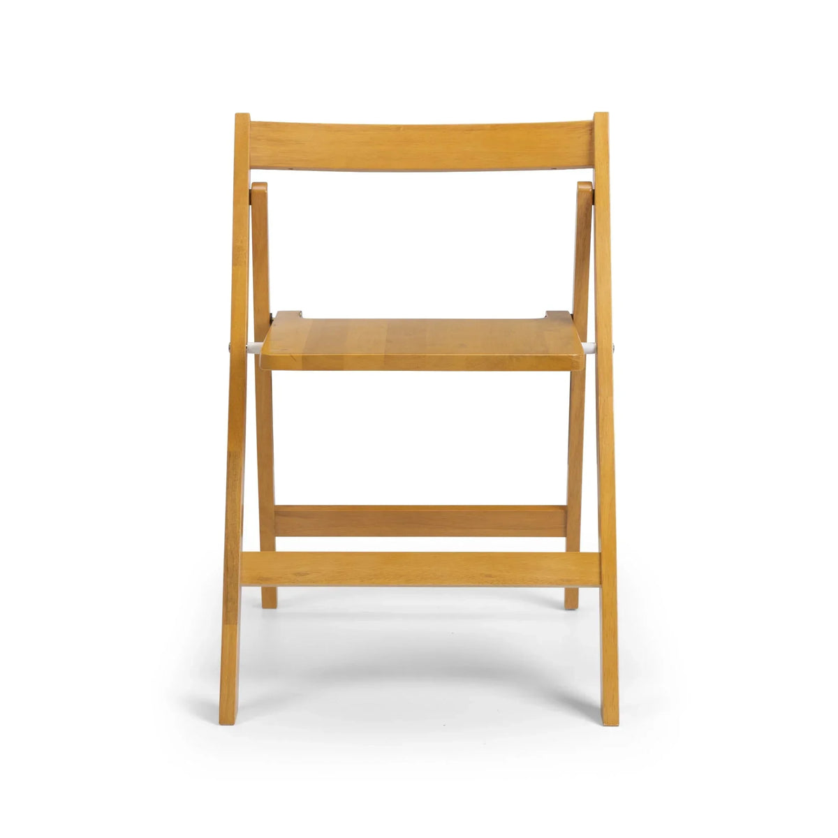 Light oak dining chair with slatted back and seat, shown from rear view on white background