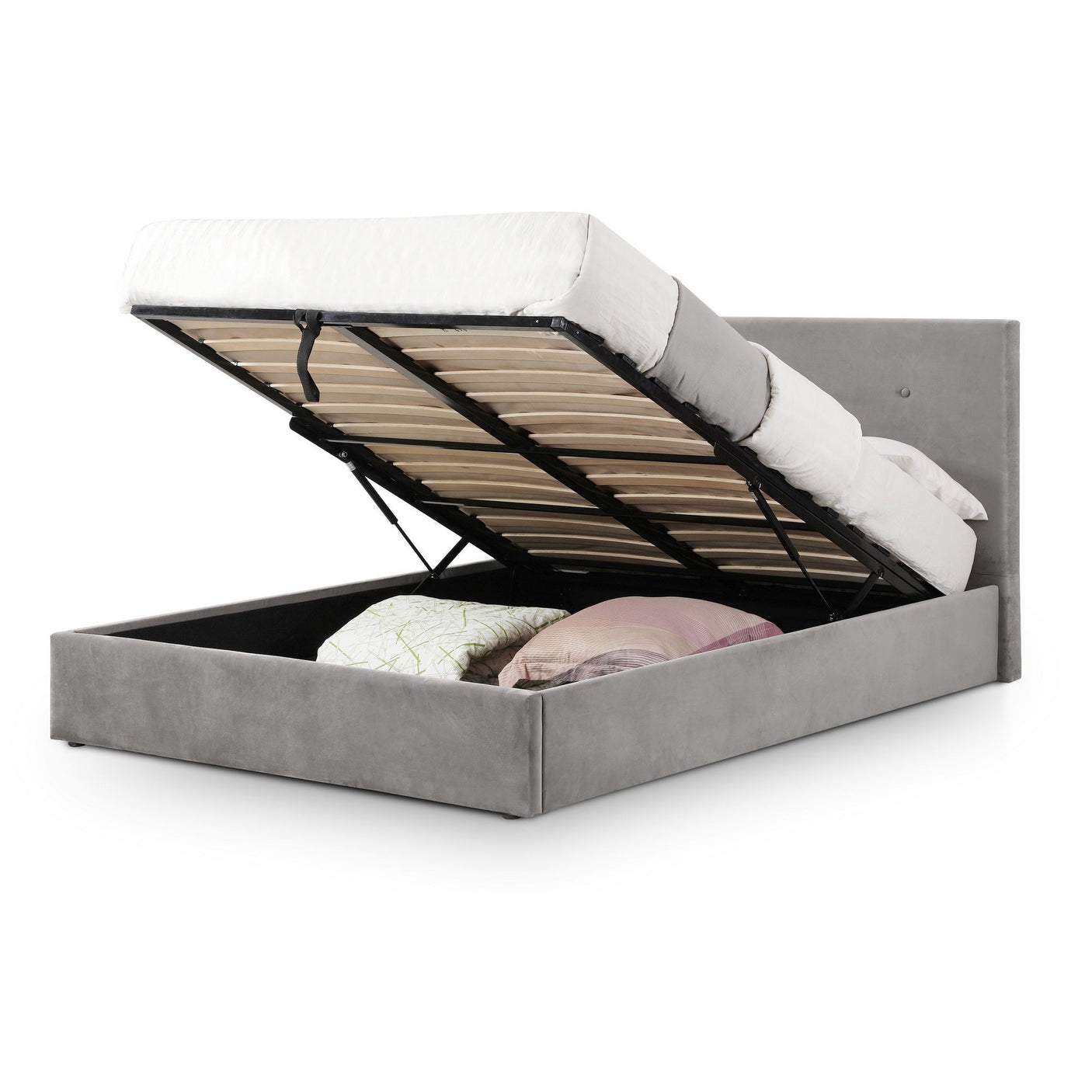 Shoreditch High Headboard Ottoman Lift-Up Storage Bed - Grey / Double - SHO201