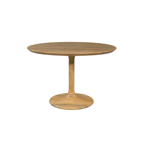 Round wooden table on a white background