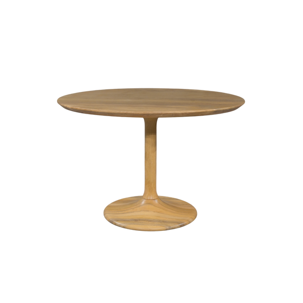 Round wooden table on a white background