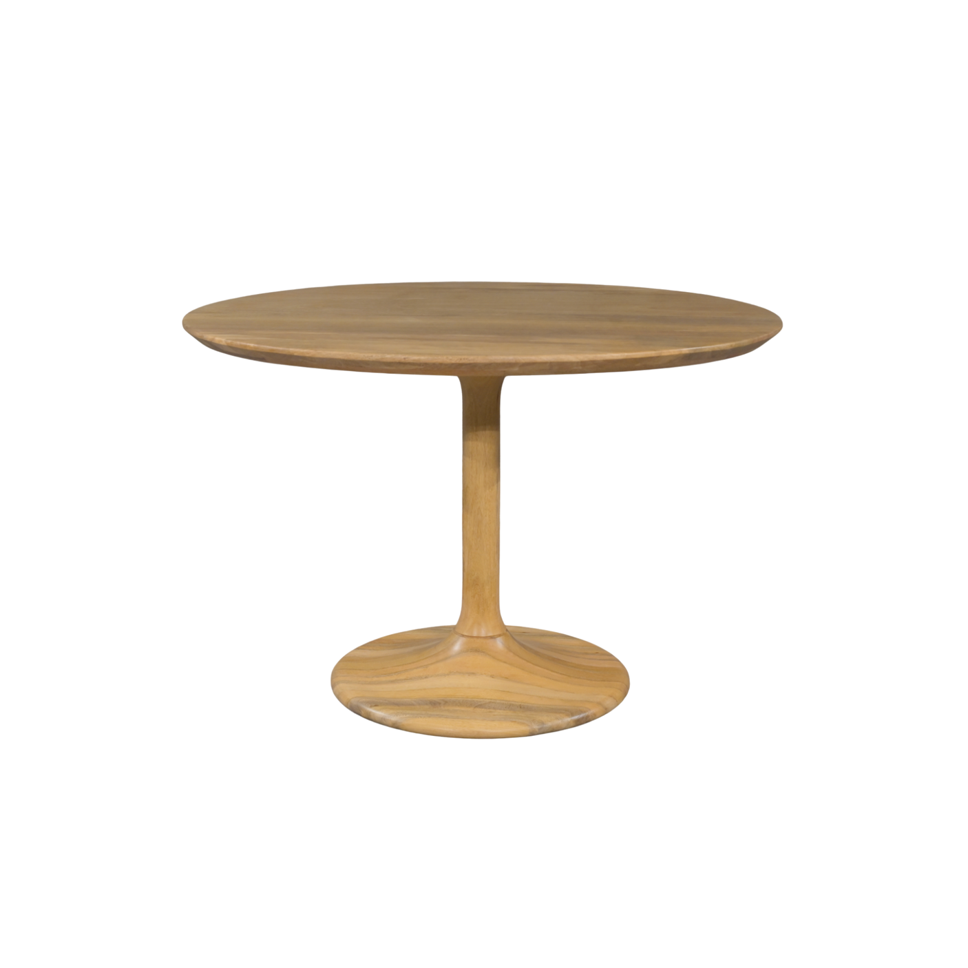 Round wooden table on a white background