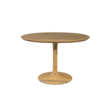 Round wooden table on a white background