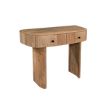 Wooden console table with two drawers on a white background