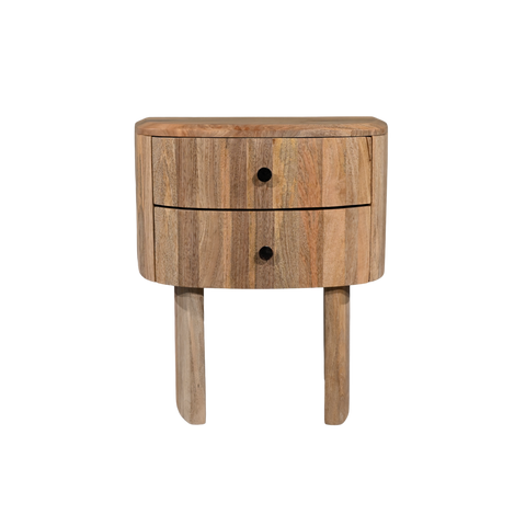 Wooden nightstand with a single drawer on a white background