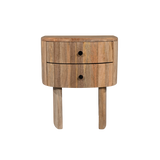 Wooden nightstand with a single drawer on a white background
