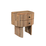 Wooden side table with a drawer on a white background