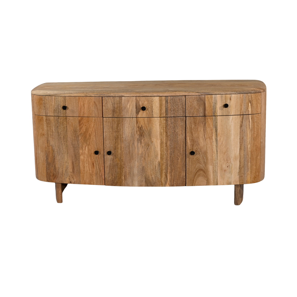 Wooden sideboard with four doors on a white background