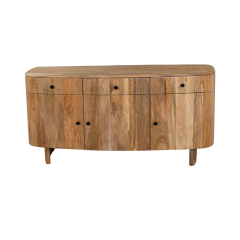 Wooden sideboard with four doors on a white background
