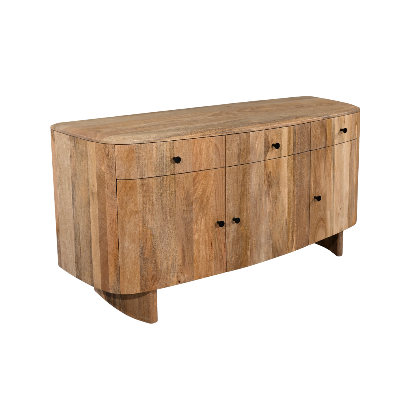 Wooden sideboard with four drawers on a white background