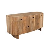 Wooden sideboard with four drawers on a white background