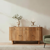 Wooden sideboard with decorative items in a minimalistic room
