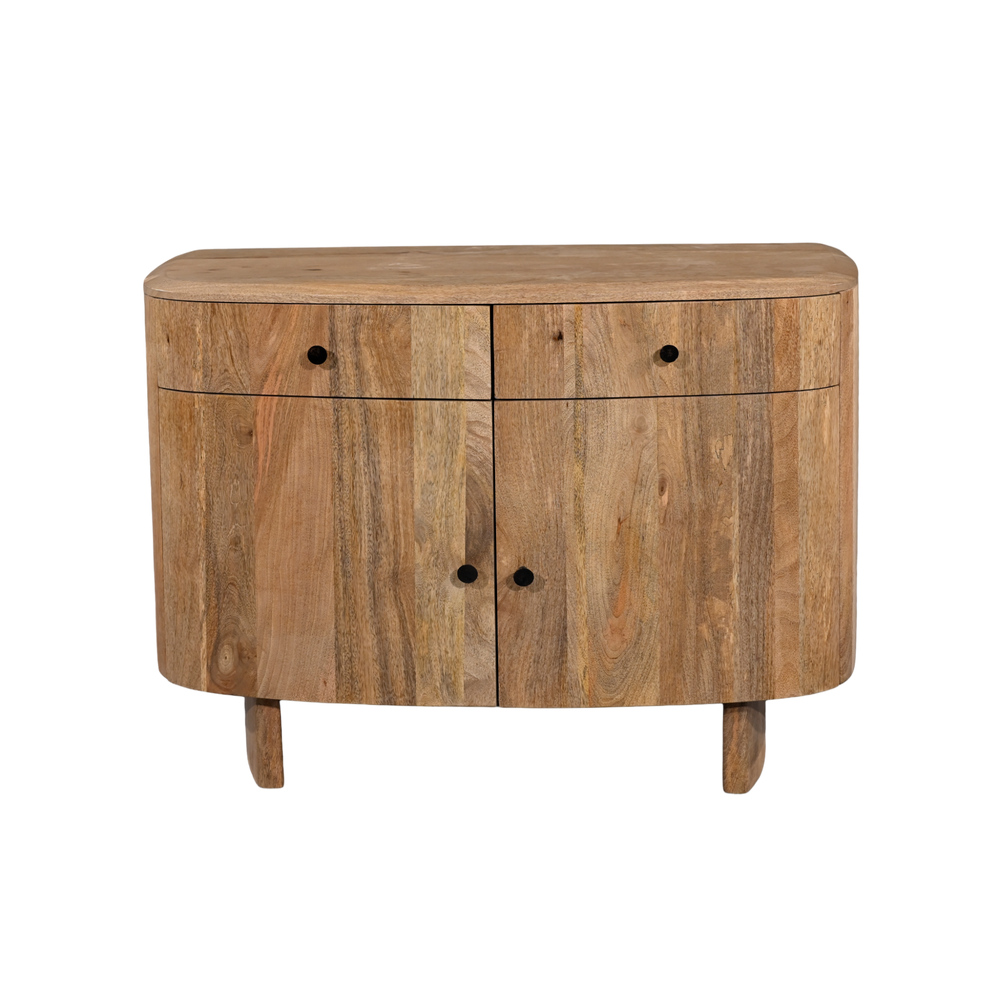 Wooden sideboard with three doors on a white background