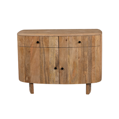 Wooden sideboard with three doors on a white background