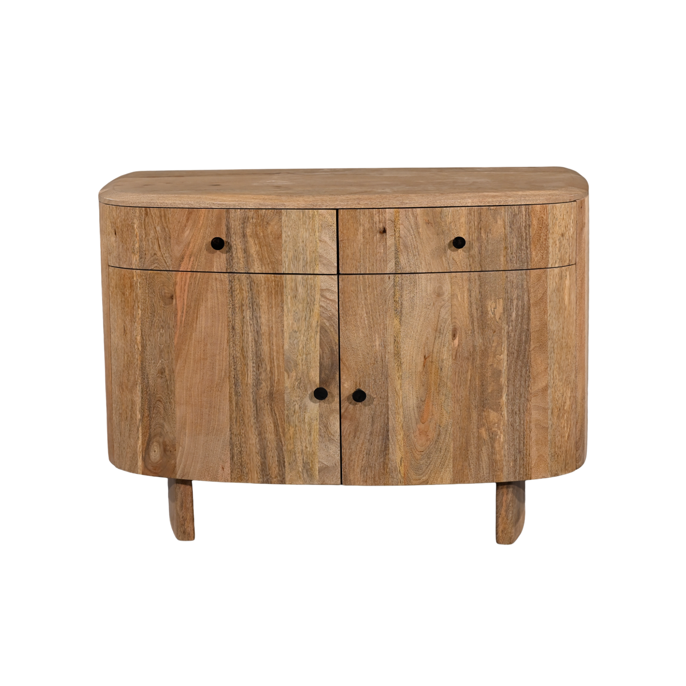 Wooden sideboard with three doors on a white background
