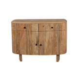 Wooden sideboard with three doors on a white background