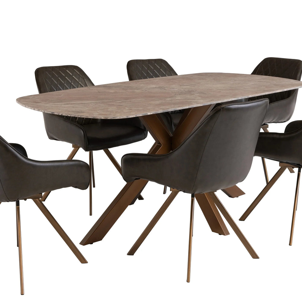 Elegant 1.8m Light Brown Marble Dining Table with Brass Legs