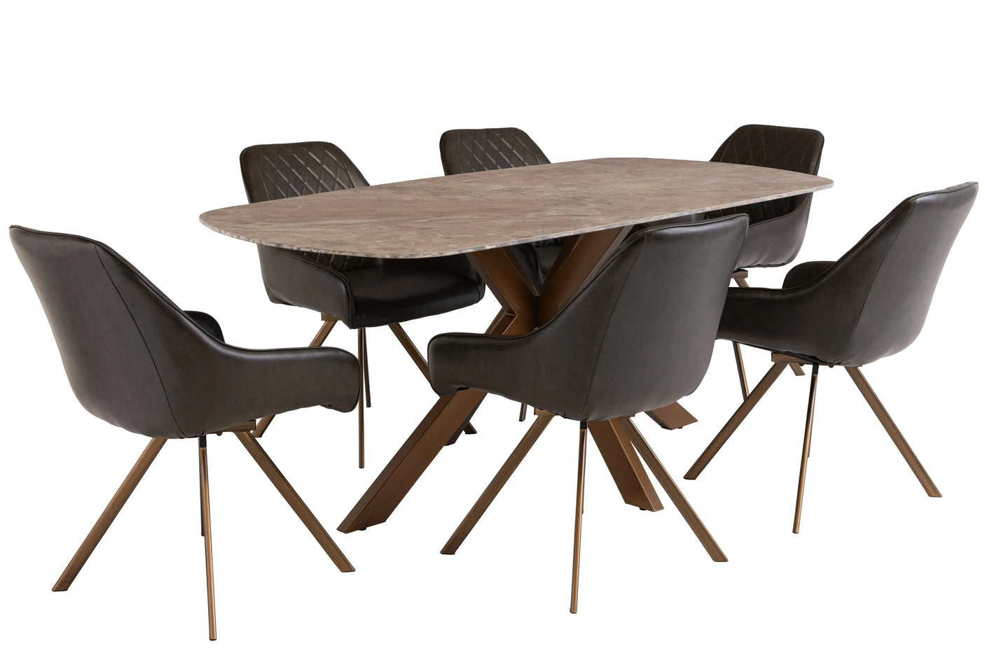 Elegant 1.8m Light Brown Marble Dining Table with Brass Legs