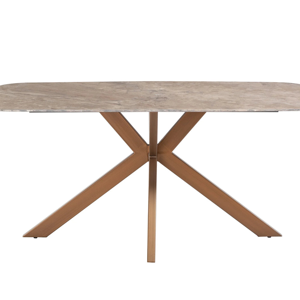 Elegant 1.8m Light Brown Marble Dining Table with Brass Legs