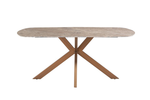 Elegant 1.8m Light Brown Marble Dining Table with Brass Legs