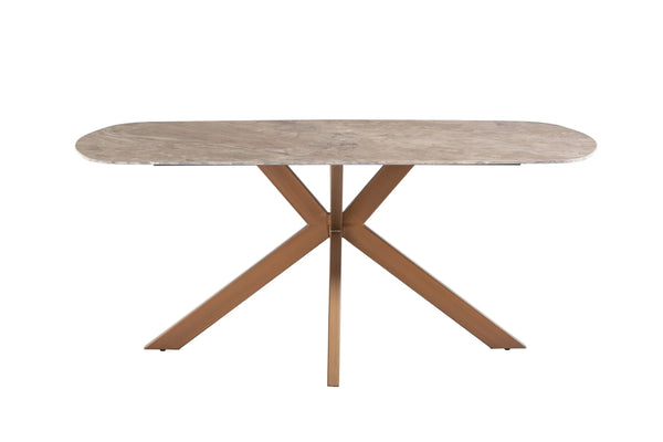 Elegant 1.8m Light Brown Marble Dining Table with Brass Legs