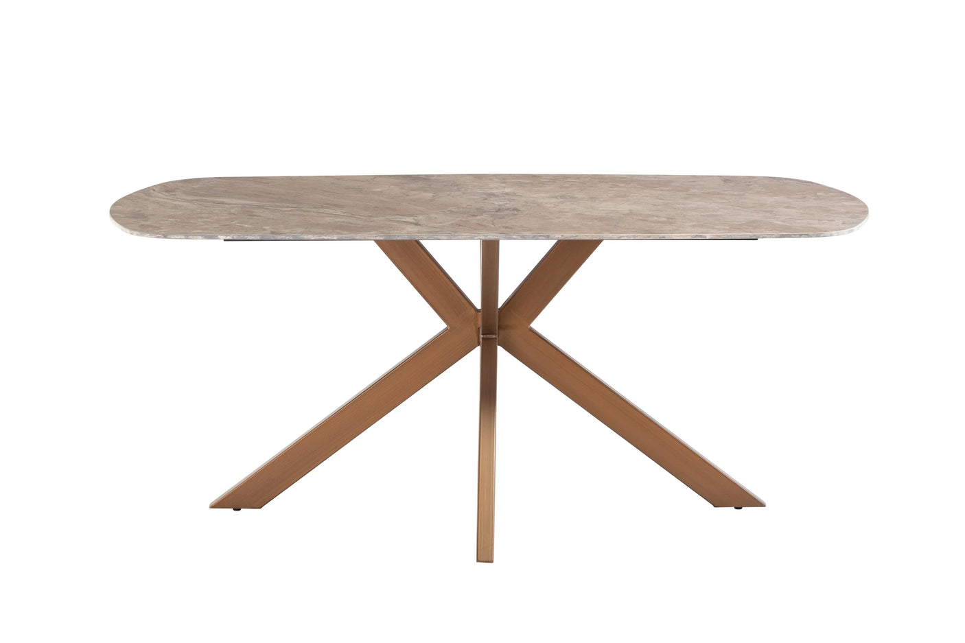 Elegant 1.8m Light Brown Marble Dining Table with Brass Legs