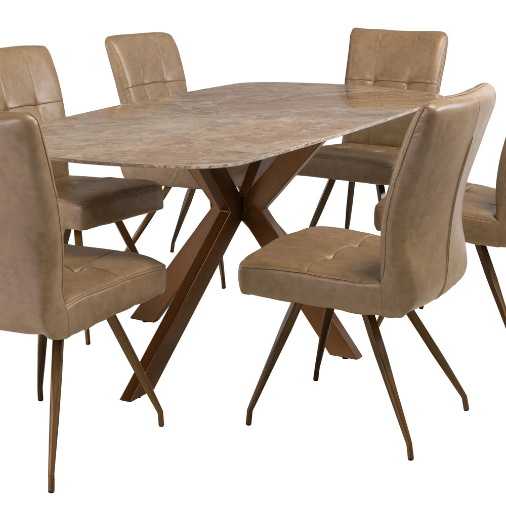 Elegant 1.8m Light Brown Marble Dining Table with Brass Legs
