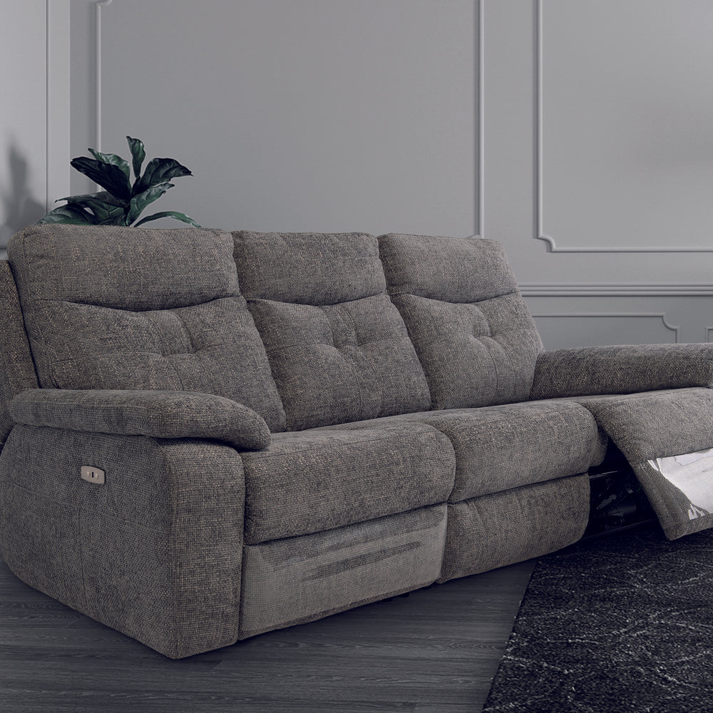 Electric 3-Seater Recliner Sofa in Graphite Fabric - Modern Comfort