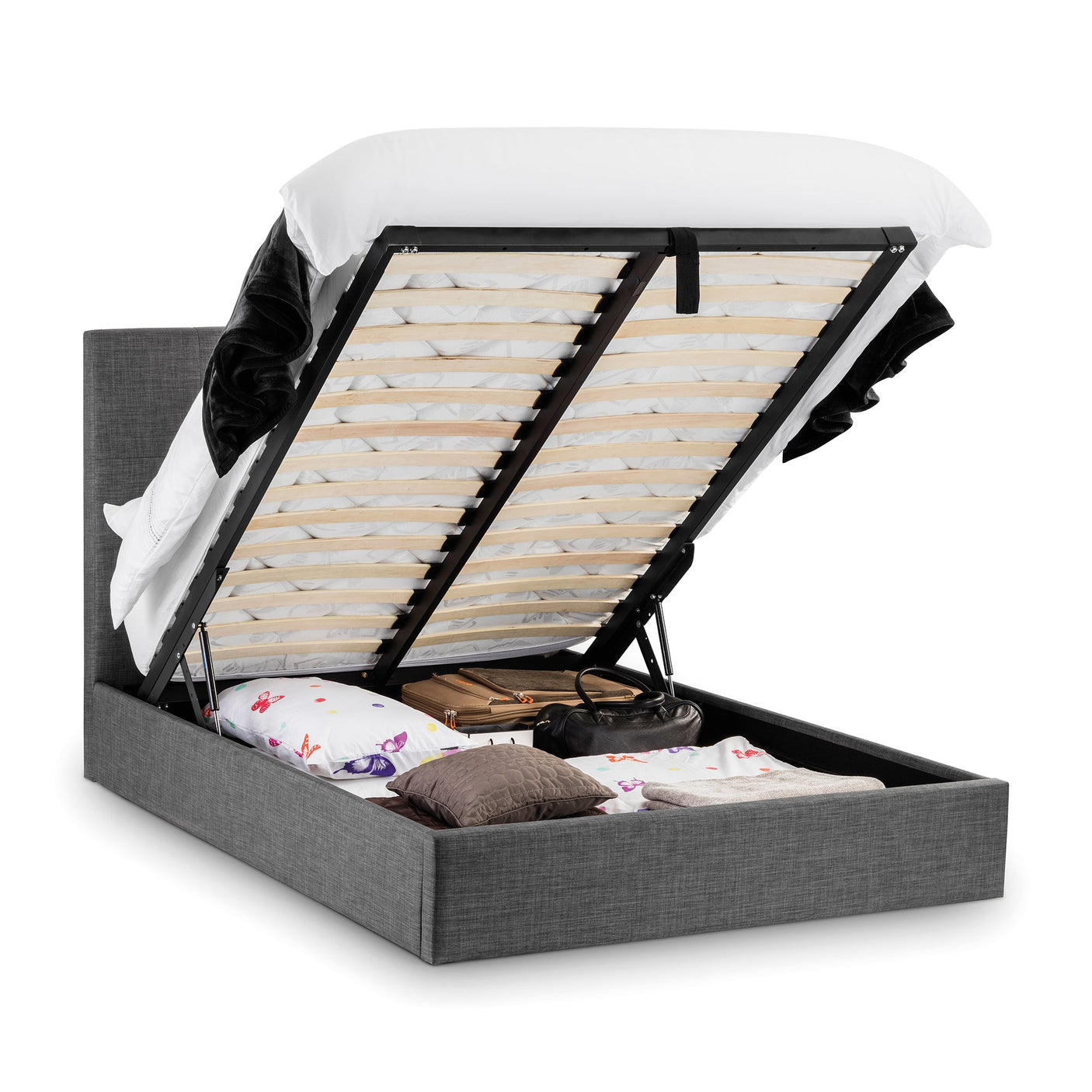 Sorrento Ottoman Lift-Up Storage Bed - Grey / Double - SOR201