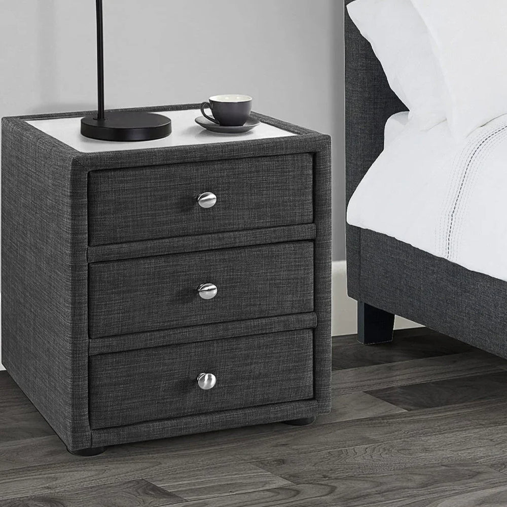 Sorrento 3 Drawer Bedside - Grey - SOR301
