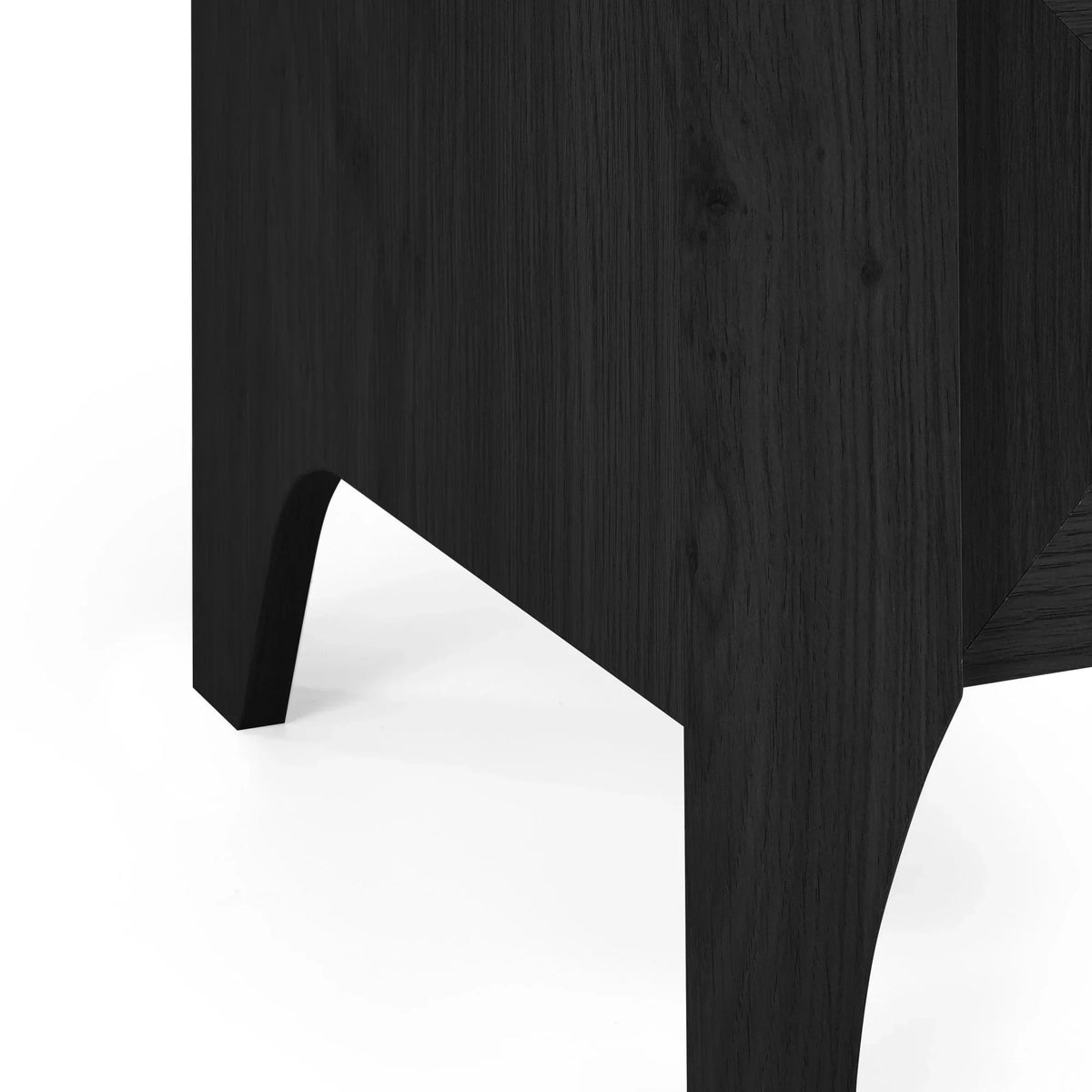 Black ash rattan effect 3 drawer chest leg with wood grain detail against white background