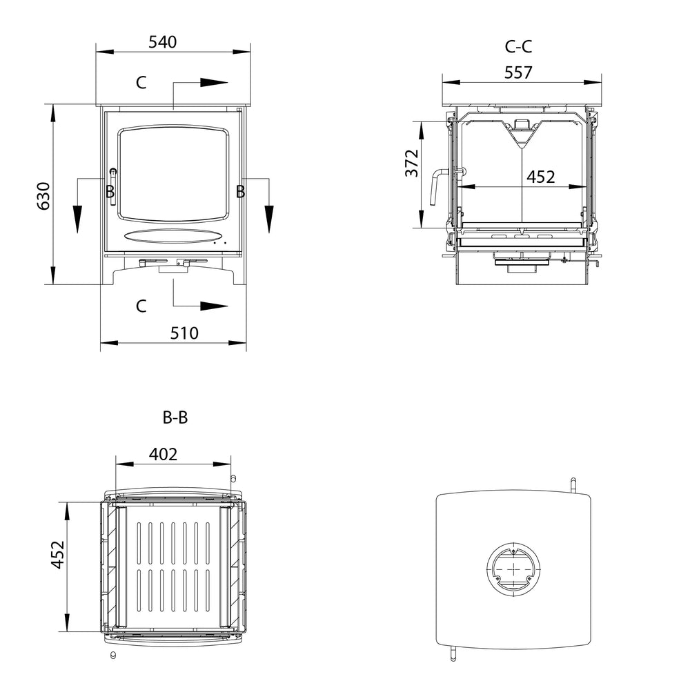 Sherwood 10kW Double Side Multi Fuel (Eco) - Technical Drawing