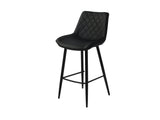 Black bar stool with quilted backrest and black metal legs on white background