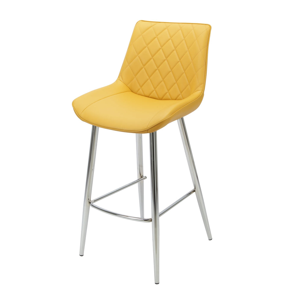 Silvia Bar Stool Yellow PU with Chrome Legs